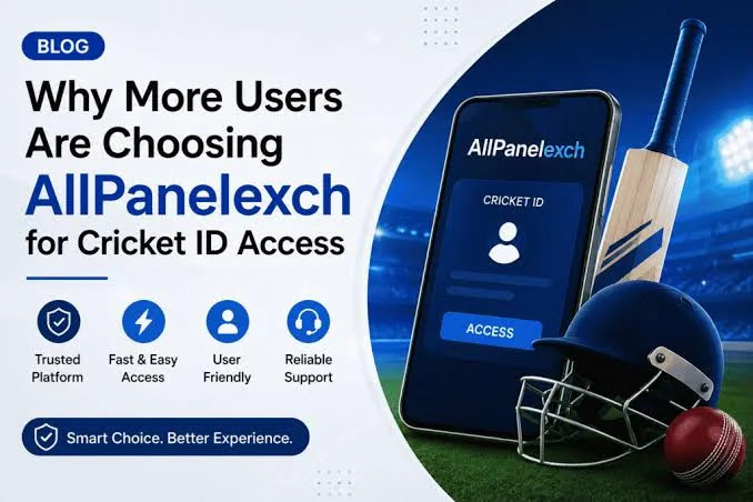 All Panel Exch cricket ID access screen on a smartphone with cricket bat, helmet and ball